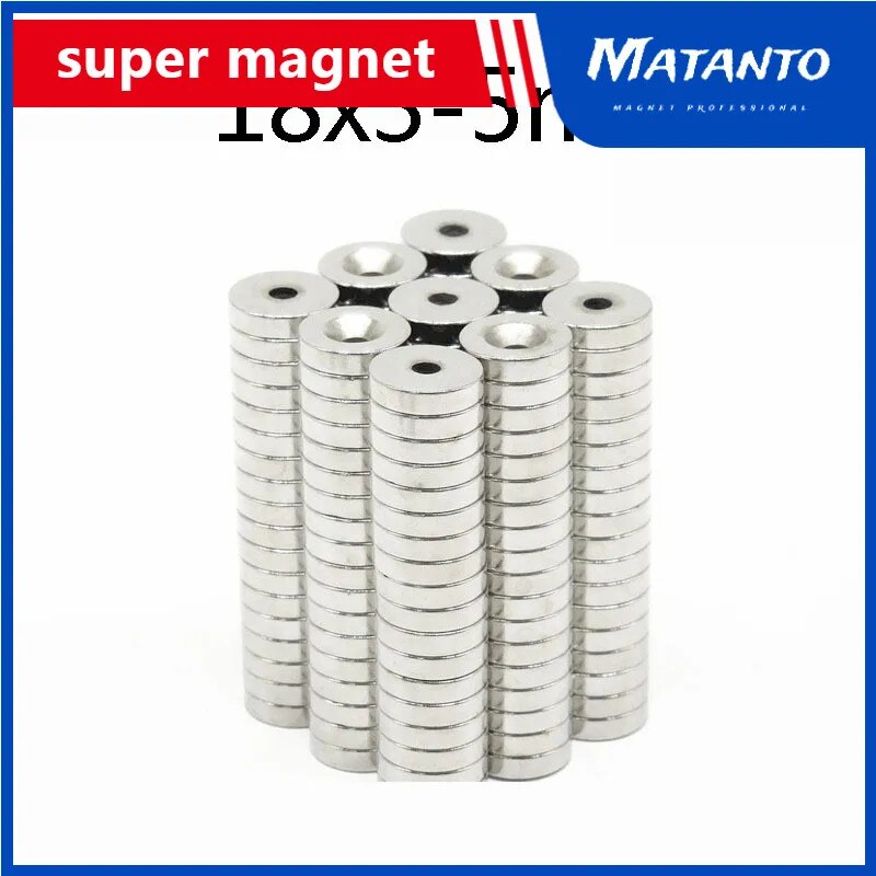 5300PCS 18x3-5mm N35 Permanent NdFeB Strong Magnets 18x3 mm Hole 5mm Round Countersunk Neodymium Magnetic Magnet 18x